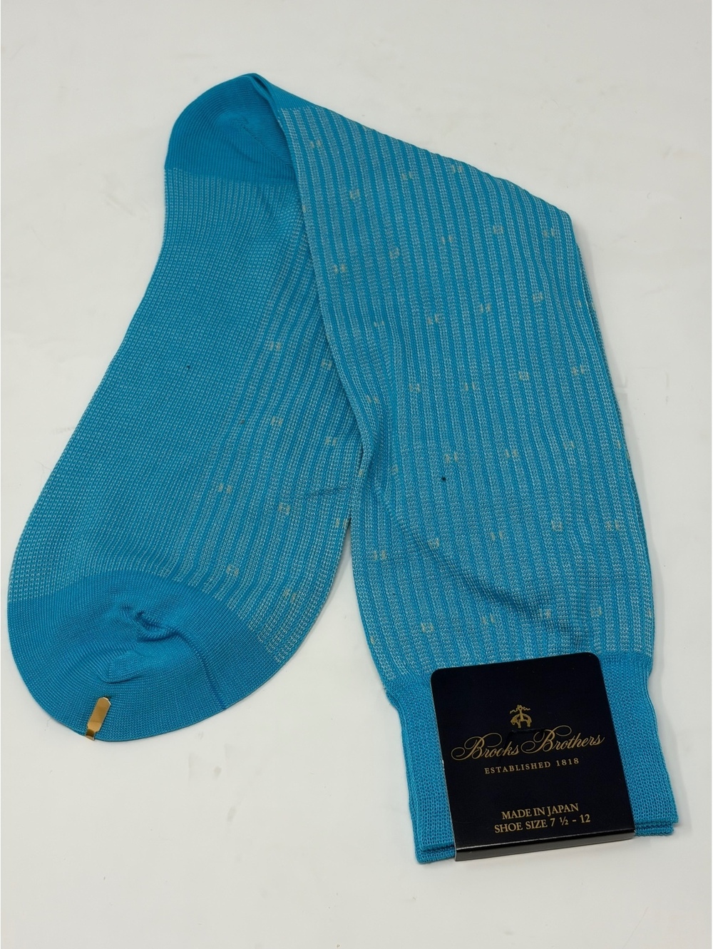 Brooks Brothers Men's Blue Patterned Socks, Made in Japan, 7